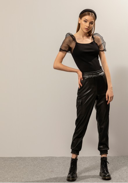 Παντελόνι leather style με λάστιχο